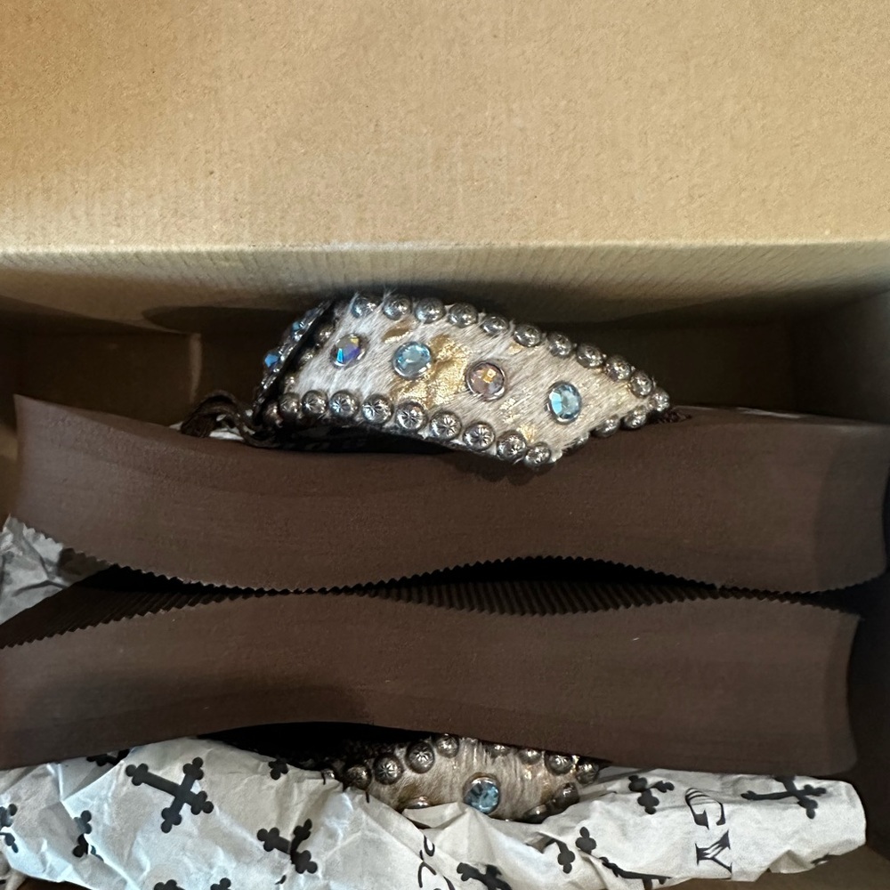 Embellished Platform Sandals in Brown and Silver